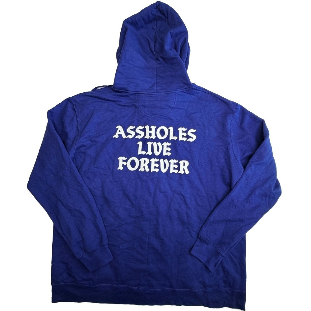 As*holes Live Forever Zip Hoodie Blue Graphic Sweatshirt Adult XXL Streetwear